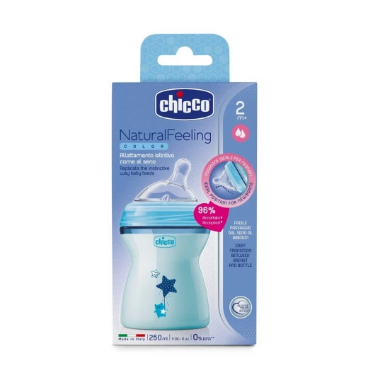 Chicco Natural Feeling Bottle 2m + 250ml Blue Chicco Natural Feeling Bottle 2m + 250ml Blue