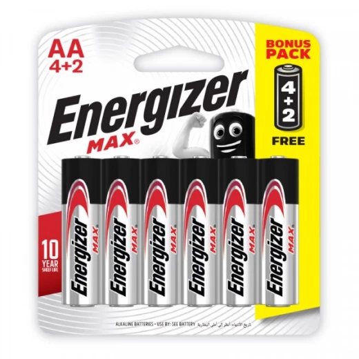 Energizer Battery Max (AA) E91 BP6 4+2 Free Energizer Battery Max (AA) E91 BP6 4+2 Free