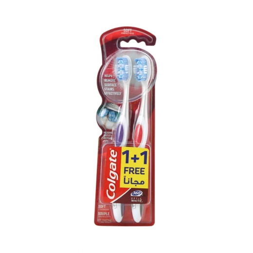 Colgete Toothbrush Optic White 360 Soft 1 plus 1 free, Assorted Colgete Toothbrush Optic White 360 Soft 1 plus 1 free, Assorted