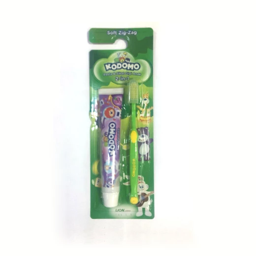 Kodomo 2 in 1 Zig Zag Brush and Toothpaste, Green Kodomo 2 in 1 Zig Zag Brush and Toothpaste, Green