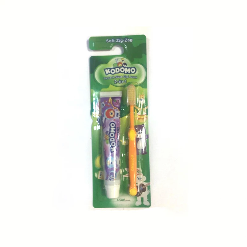 Kodomo 2 in 1 Zig Zag Brush and Toothpaste, Orange - كودومو