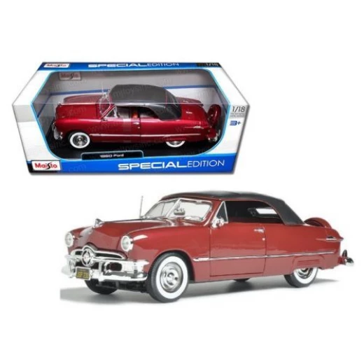 Maisto 1950 Ford Convertible, Red - 1/18 Scale Diecast Model Toy Car - مايستو - Image 2