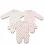 Necix's 3 Overall Set, Pink & White for 0-3 m