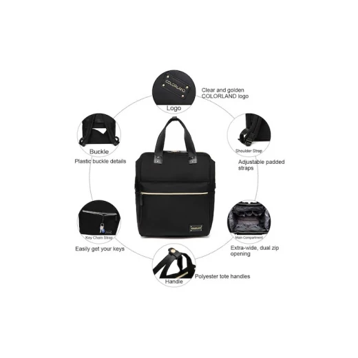 ColorLand Zara Unisex Baby Diaper school Backpack water Resistant (Black) - كولورلاند - Image 6