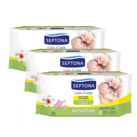 Septona Baby Wipes Sensitive Package, 64 pcs X 3 packs Septona Baby Wipes Sensitive Package, 64 pcs X 3 packs