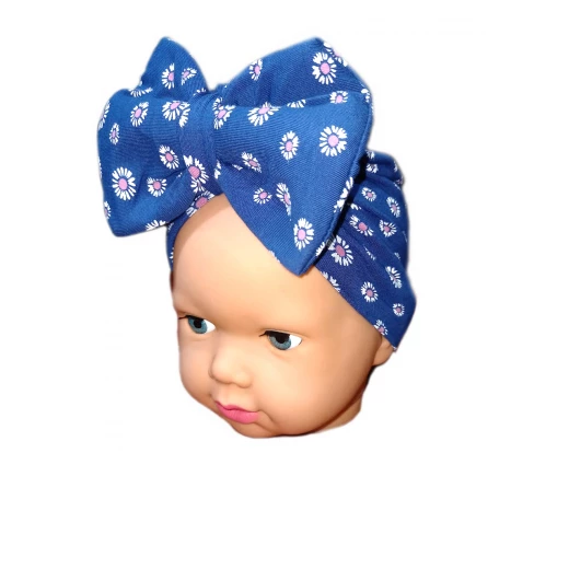 Baby Turban Headband, Navy Blue with White Flowers Baby Turban Headband, Navy Blue with White Flowers