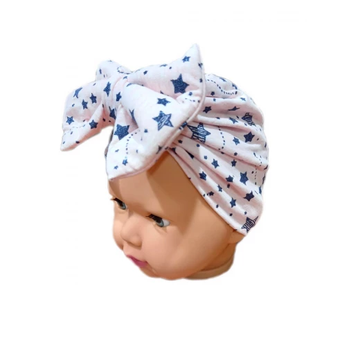 Baby Turban Headband, Baby Pink with Navy Stars - Image 2