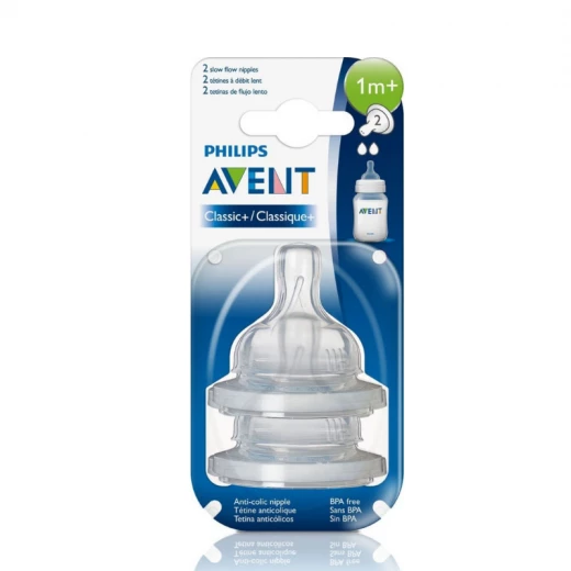 Philips Avent Classic Slow Flow Teats +1 month, 2 Holes Philips Avent Classic Slow Flow Teats +1 month, 2 Holes