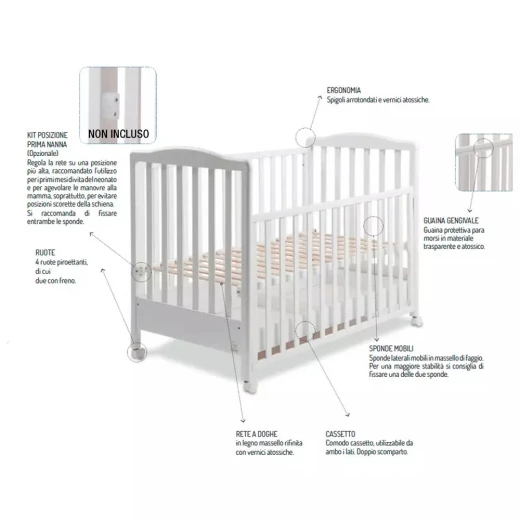 Italbaby Flash Ivory Wooden Cot, White - إيتال بيبي - Image 3