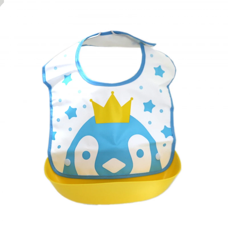 Plastic Bib For Eating, Blue & Yellow