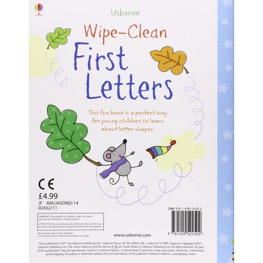 Usborne Wipe-Clean First Letters (Wipe-Clean Books) Paperback - يو إس بورن - Image 2