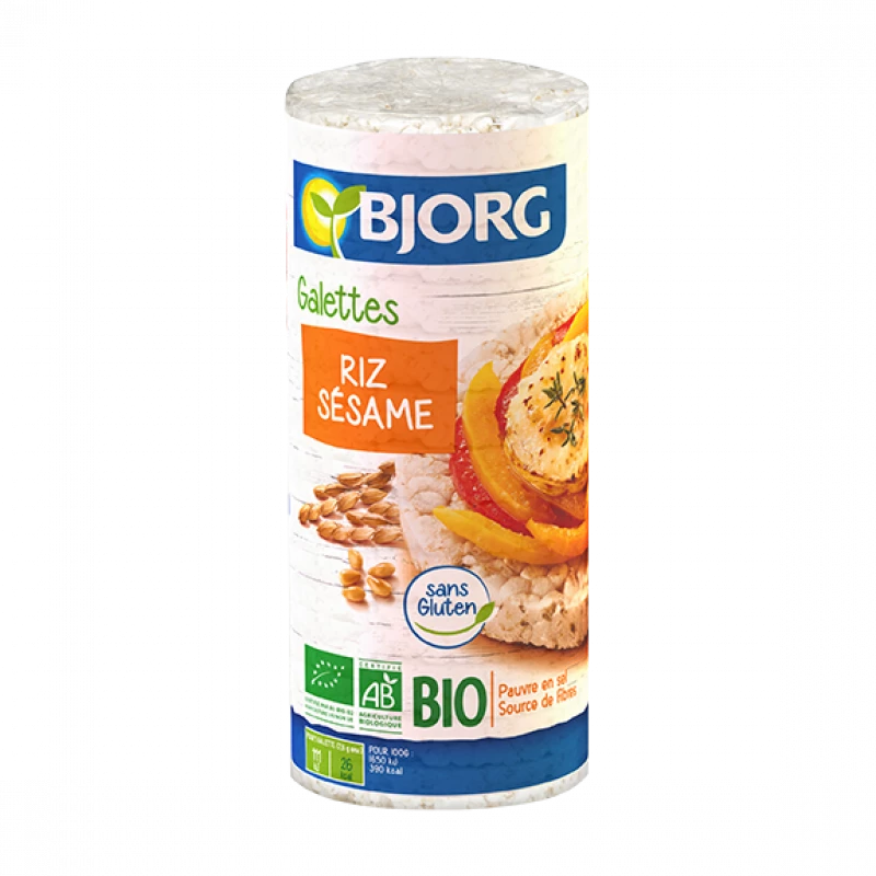 Bjorg Organic Gluten Free Rice Cake with Sesame, 130g - بي جورج