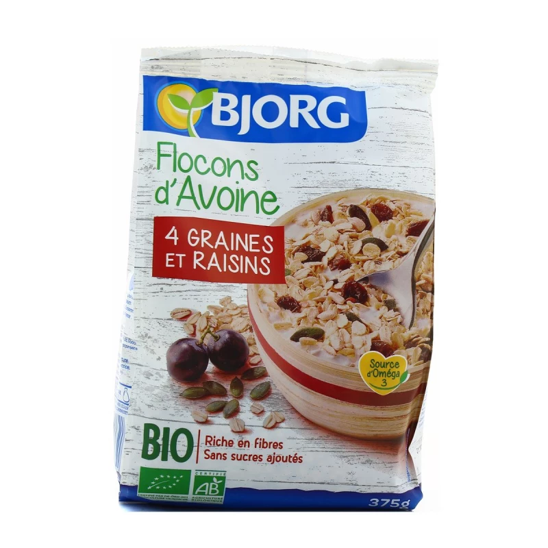 Bjorg Organic Muesli Oatmeal Raisins Seeds, 375g - بي جورج