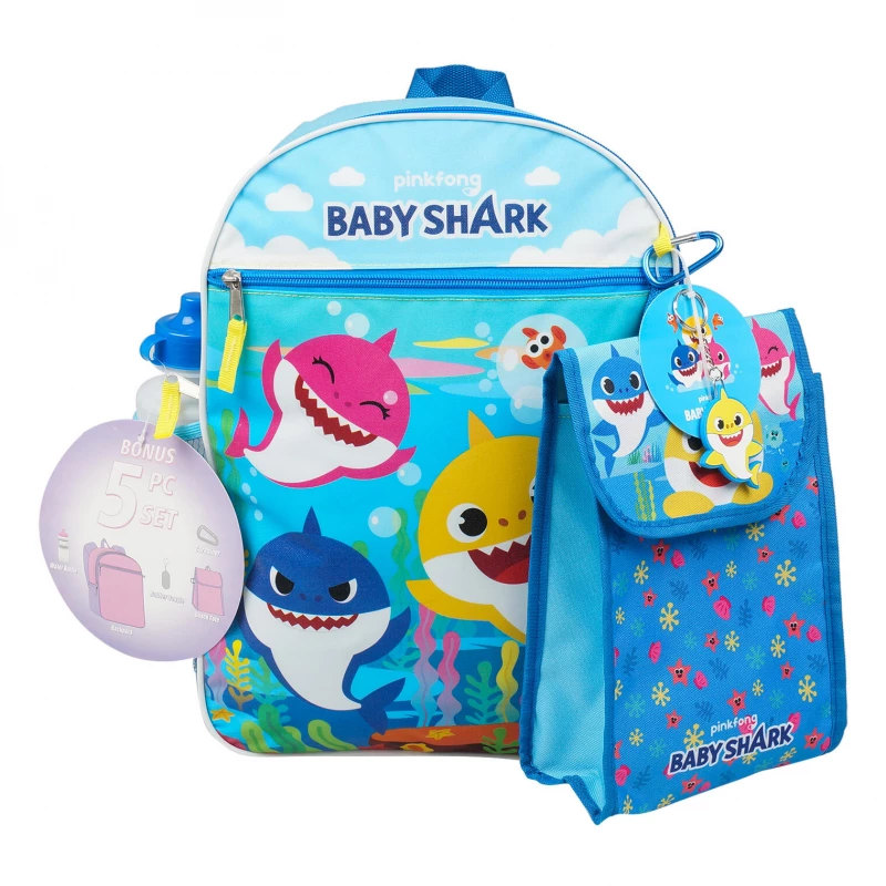 5 Pieces Baby Shark Backpack Set- Blue, 41 cm - بينكفونغ
