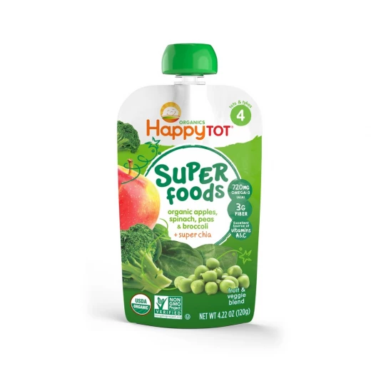 Happy Tot Organics Super Foods Organic Apples, Spinach, Peas & Broccoli + Super Chia Fruit & Veggie Blend 120 g Happy Tot Organics Super Foods Organic Apples, Spinach, Peas & Broccoli + Super Chia Fruit & Veggie Blend 120 g