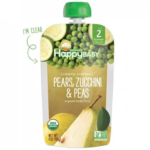Happy Baby Organics Pears, Zucchini & Peas Pouch, 113 g Happy Baby Organics Pears, Zucchini & Peas Pouch, 113 g