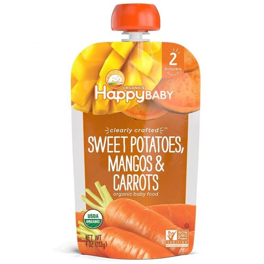 Happy Baby Organic Clearly Crafted Stage 2 Baby Food Sweet Potatoes, Mangos & Carrots Pouch, 113 g Happy Baby Organic Clearly Crafted Stage 2 Baby Food Sweet Potatoes, Mangos & Carrots Pouch, 113 g