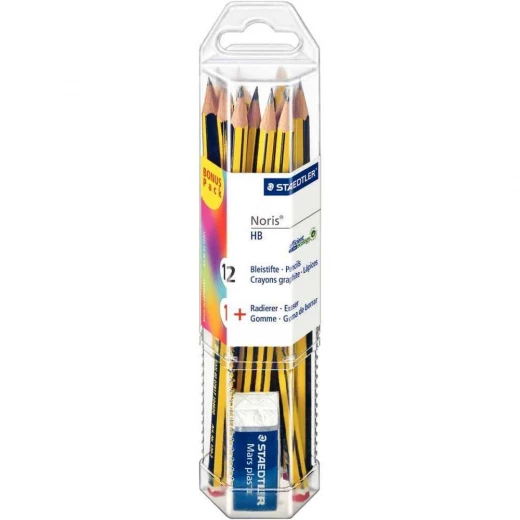 Staedtler Noris Promotional Pencil Set 12 Pencils with Last Intervention Mars Plastic Eraser Staedtler Noris Promotional Pencil Set 12 Pencils with Last Intervention Mars Plastic Eraser