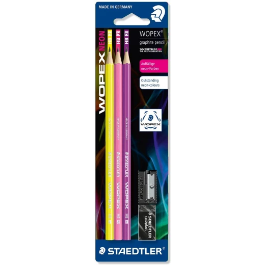 Staedtler Wopex Neon HB Premium Quality Pencil Set Pack of 3 with Sharpener and Eraser Staedtler Wopex Neon HB Premium Quality Pencil Set Pack of 3 with Sharpener and Eraser