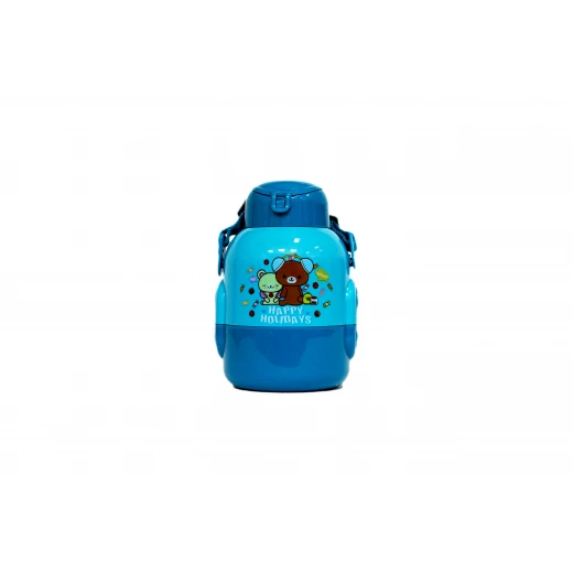Water Bottle for Kids, Happy Holidays, Blue