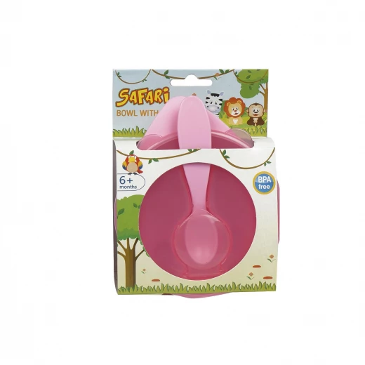 Safari Baby Bowel Set With Spoon, Pink Safari Baby Bowel Set With Spoon, Pink
