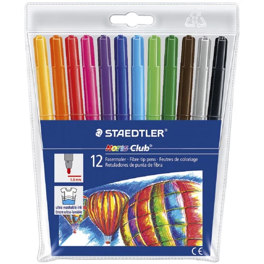 Staedtler Noris Club Coloured Fibre Tip Markers Pack of 12 Staedtler Noris Club Coloured Fibre Tip Markers Pack of 12