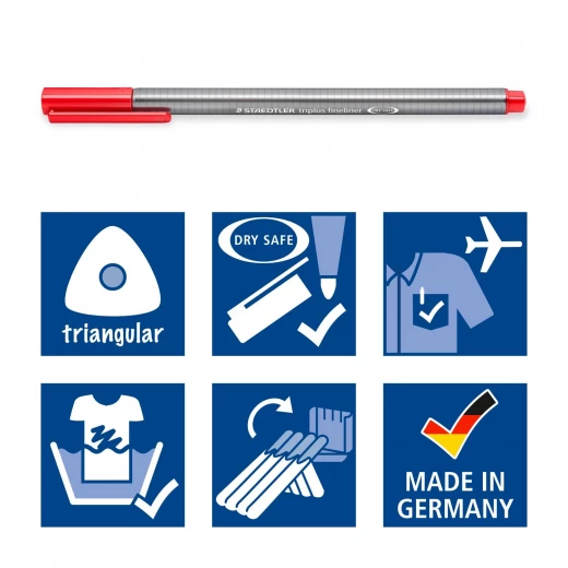 Staedtler Triplus Fineliner Triangular Black Roll-up Case, Pack of 20 - ستدلر - Image 5