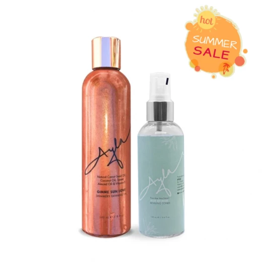 Ayla Summer Package-Golden shimmery Tanning Oil, Aloe vera Toner for after tanning Ayla Summer Package-Golden shimmery Tanning Oil, Aloe vera Toner for after tanning