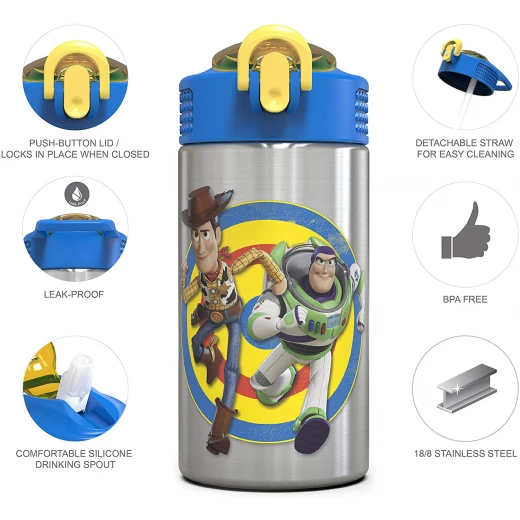 Zak Designs Toy Story 4 Buzz & Woody Stainless Steel Water Bottle,15.5 ounce - زاك ديزاينز - Image 3