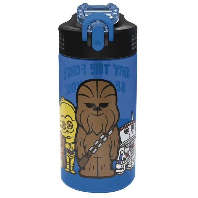 Zak Designs Star Wars Episode 4 Blue Kids' Plastic Water Bottle with Spout Cover, 16 ounces, Blue - زاك ديزاينز