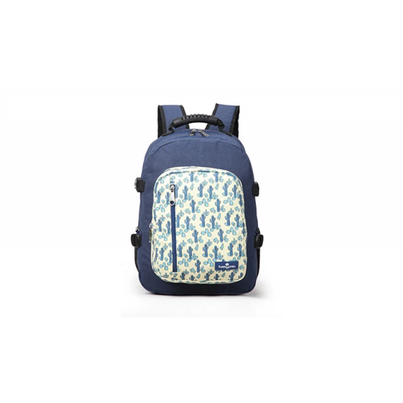 Faber-Castell The Wanderer School 3 Compt Backpack, Dark Blue&Blue Cactus - فابر كاستل