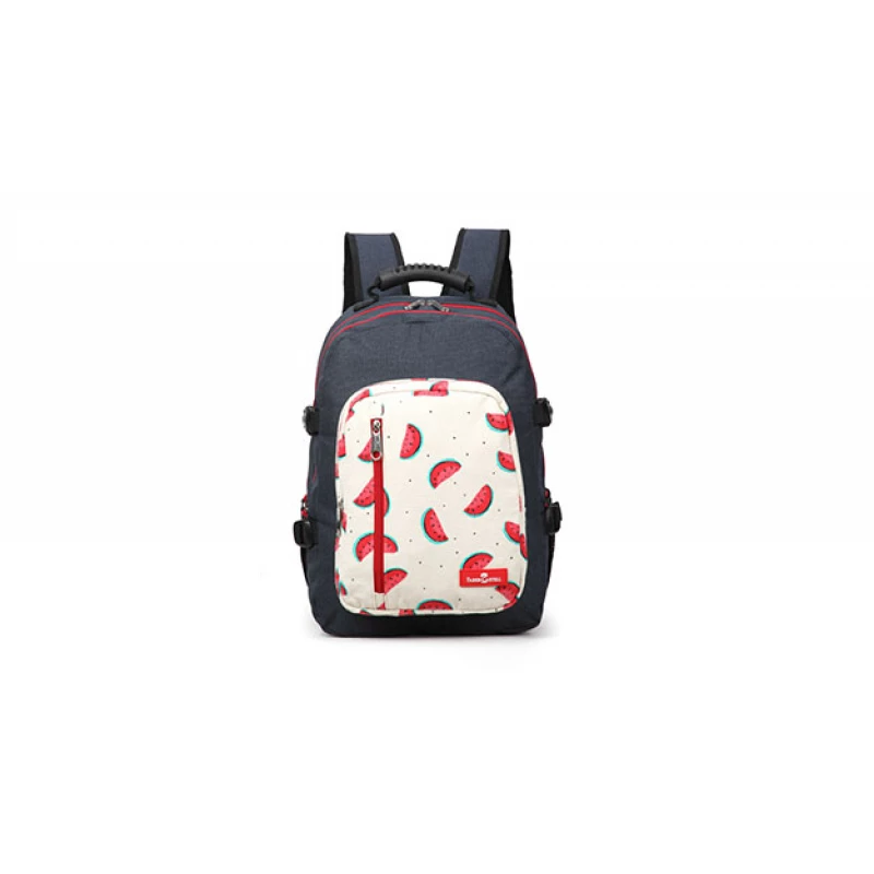 Faber-Castell The Wanderer School 3 Compt Backpack, Dark Blue&Watermelon - فابر كاستل