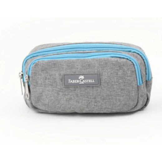 Faber Castell Large Pencil Case 2 Compartment, Light Grey& Blue Mario Faber Castell Large Pencil Case 2 Compartment, Light Grey& Blue Mario