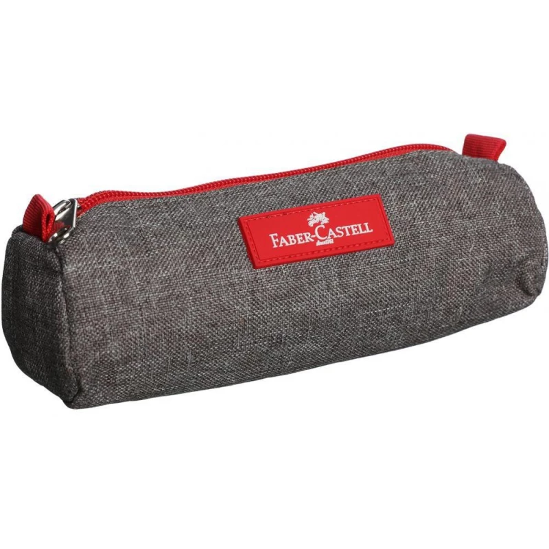 Faber Castell Small Pencil Case 1-Compartment, Light Grey&Red - فابر كاستل