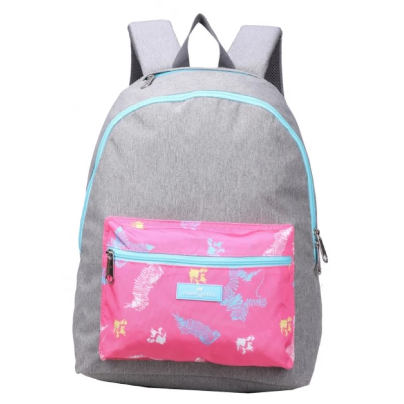 Faber-Castell Energetic Bag 1 Compt Backpack, Light Grey&Pink - فابر كاستل