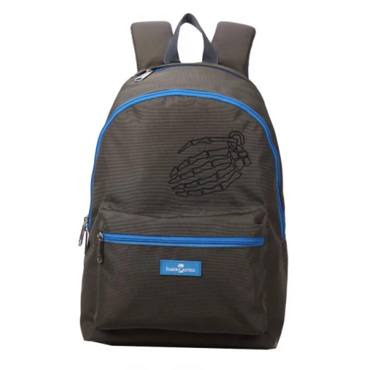 Faber-Castell Energetic Bag 1 Compt Backpack, Olive&Blue Zipper
