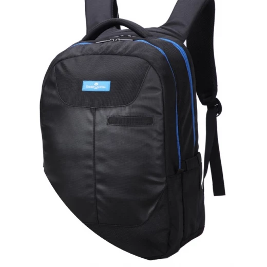 FaberCastell Urban Bag 2 Compt Backpack, Black&Blue Zipper Leather - فابر كاستل - Image 2