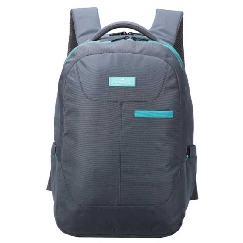 FaberCastell Urban Bag 2 Compt Backpack, Black&Blue Zipper Leather - فابر كاستل