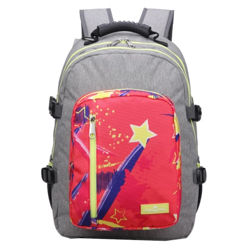 Faber-Castell Wanderer Bag 3 Compt Backpack, Light Grey&Red - فابر كاستل