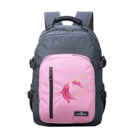 Faber-Castell Wanderer Bag 3 Compt Backpack, Dark Grey&Pink Unicorn Faber-Castell Wanderer Bag 3 Compt Backpack, Dark Grey&Pink Unicorn