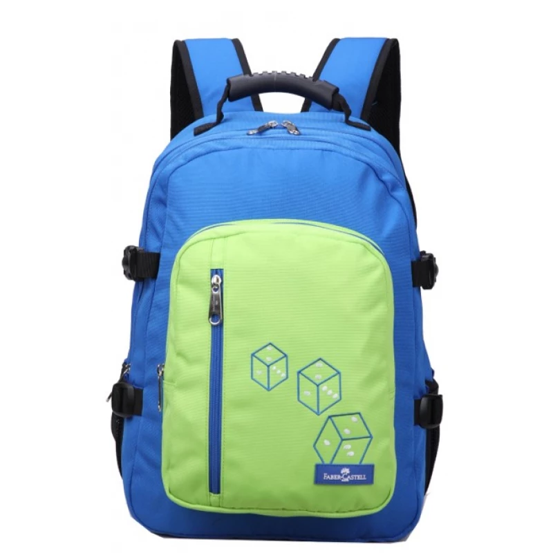Faber-Castell Wanderer Bag 3 Compt Backpack, Blue &Green Dices - فابر كاستل