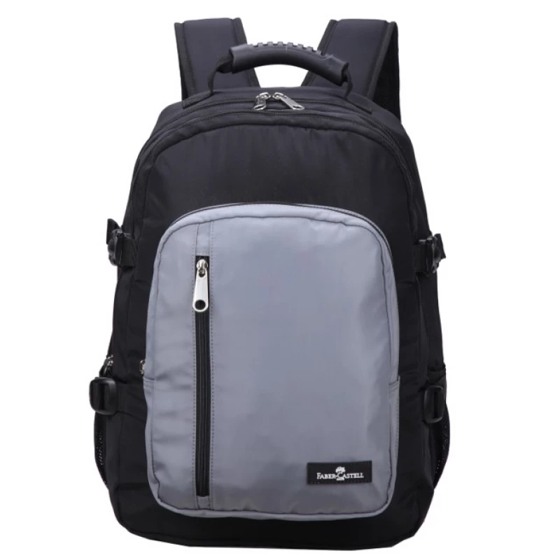 Faber-Castell Wanderer Bag 3 Compt Backpack, Black&Grey Leather Like - فابر كاستل