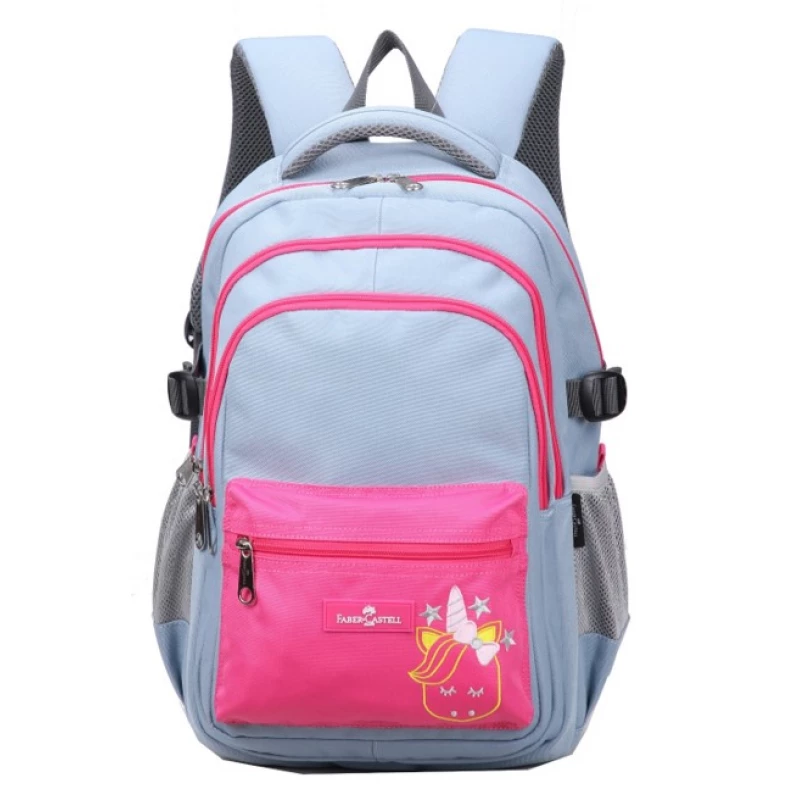 Faber-Castell School Bag 4 Compt Backpack, Light Grey&Pink Unicorn - فابر كاستل