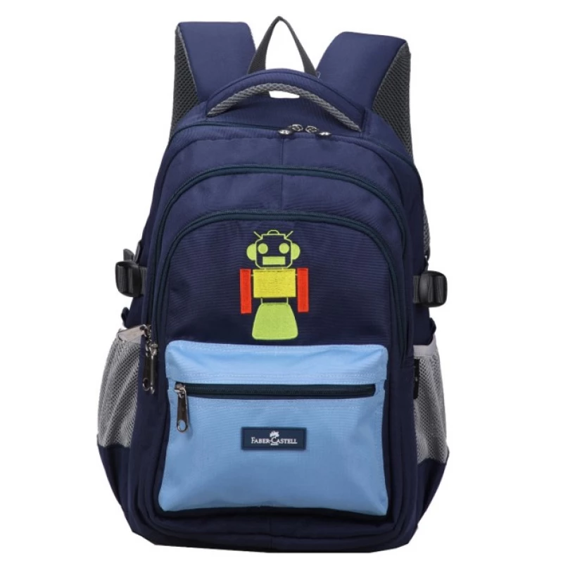 Faber-Castell School Bag 4 Compt Backpack, Dark Blue & L Blue Robot - فابر كاستل