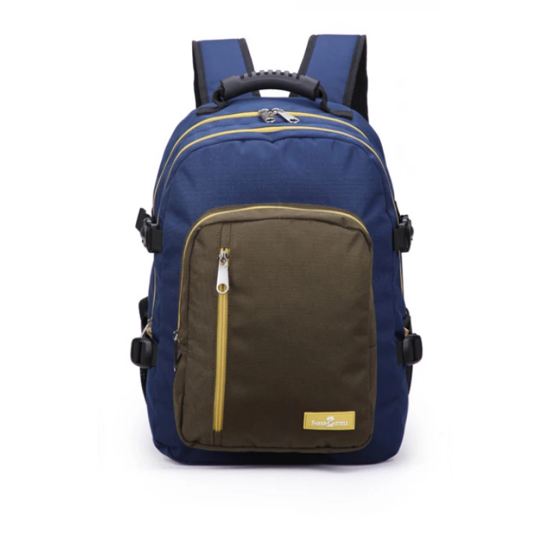 Faber-Castell The Wanderer School 3 Compt Backpack, Dark Blue&Olive Green - فابر كاستل
