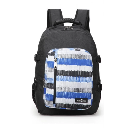 Faber-Castell The Wanderer School 3 Compt Backpack,Black & Blue strips Faber-Castell The Wanderer School 3 Compt Backpack,Black & Blue strips