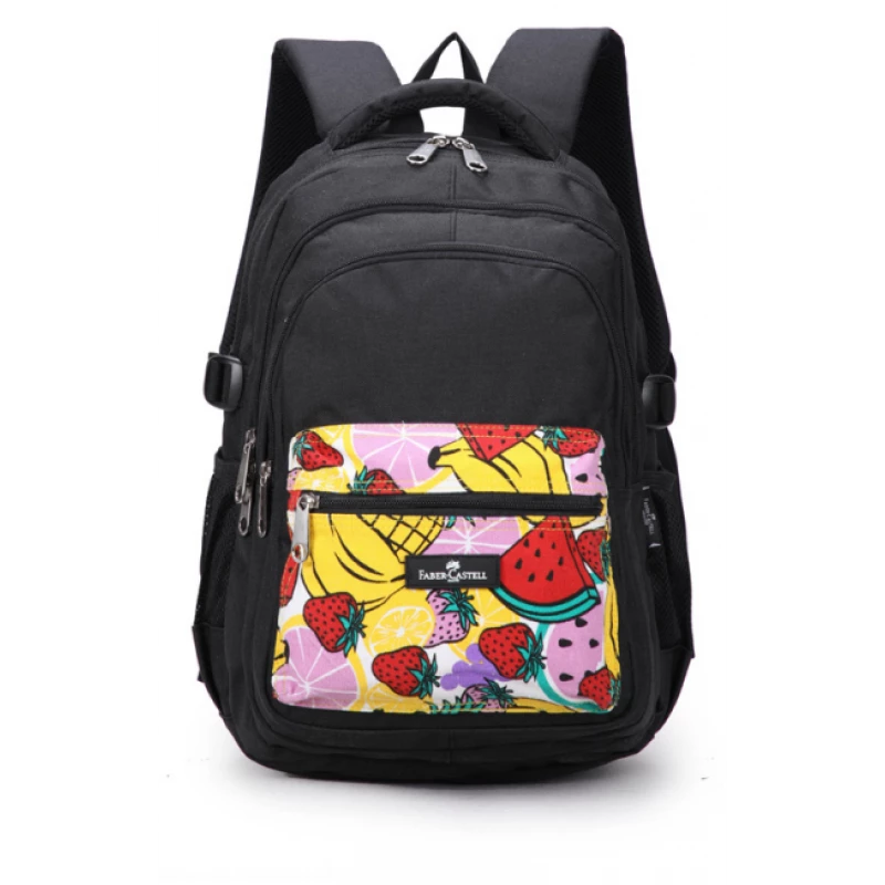 Faber-Castell School Bag 4 Compt Backpack, Black & Fruits - فابر كاستل