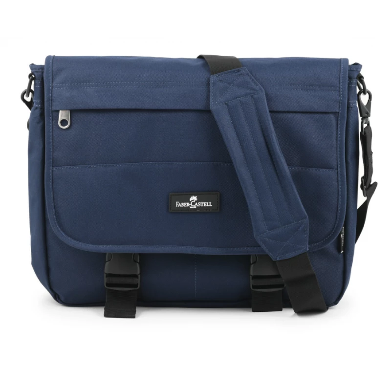 FaberCastell Light Shoulder Bag 3 Compt Backpack, Dark Blue - فابر كاستل