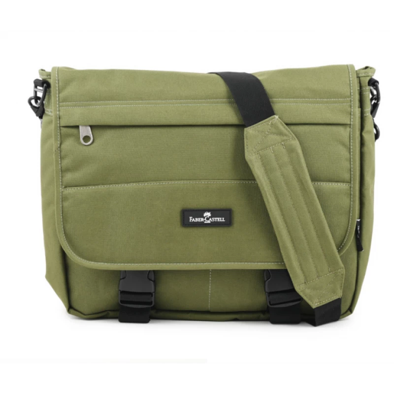 FaberCastell Light Shoulder Bag 3 Compt Backpack, Green - فابر كاستل