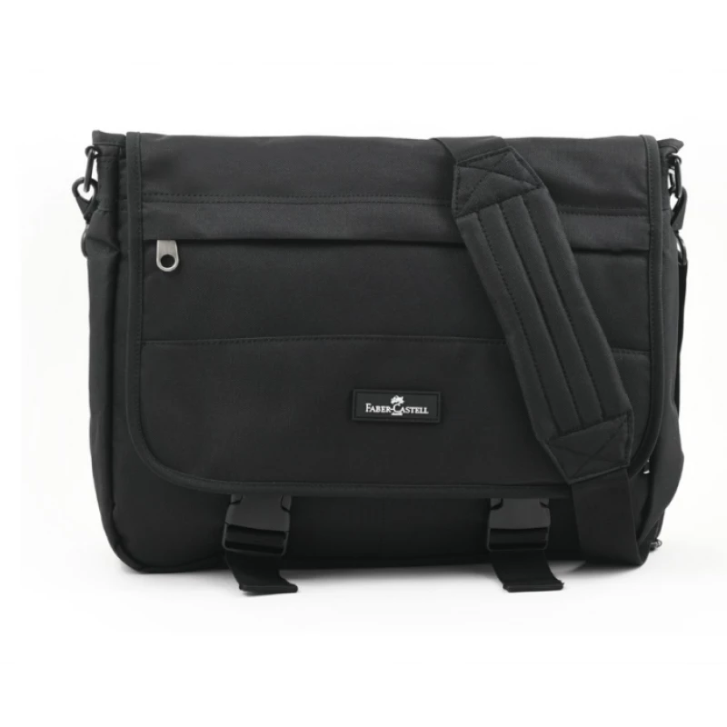 FaberCastell Light Shoulder Bag 3 Compt Backpack, Black - فابر كاستل